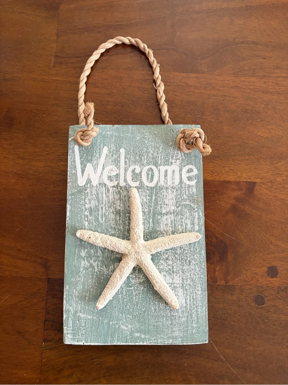 Coastal 'Welcome' Hanging Sign with Starfish - Aqua